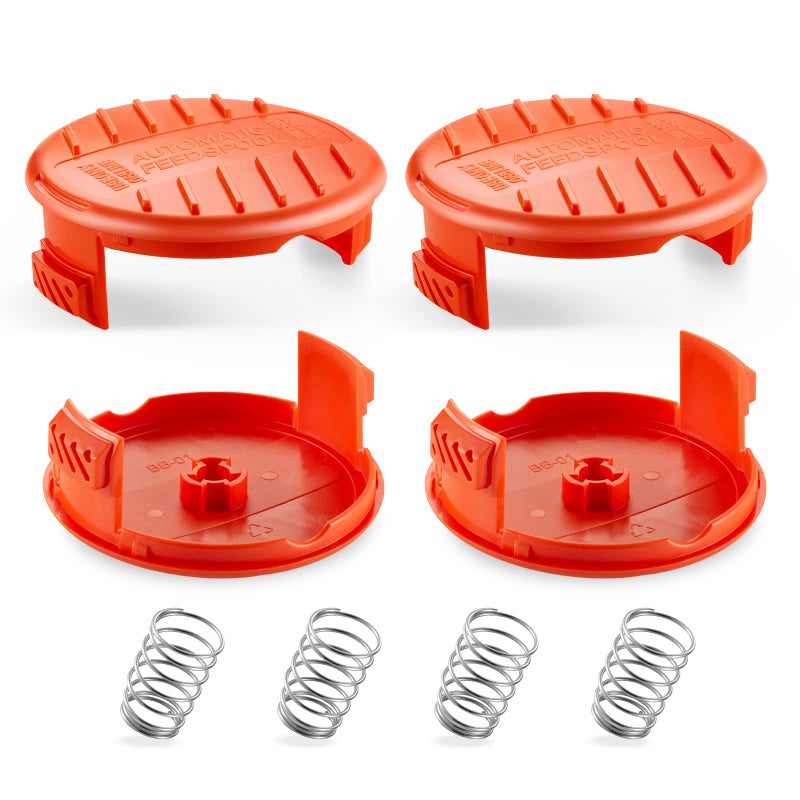 YWTESCH Trimmer Line Cap and Spring for BLACK+DECKER,Trimmer Replacement Spool Cap Covers Compatible for Black+Decker AFS Trimmer (RC100P),Black and Decker Weed Eater Parts,4 Pack (4 Spool Cap+4 Spring) - Image 1